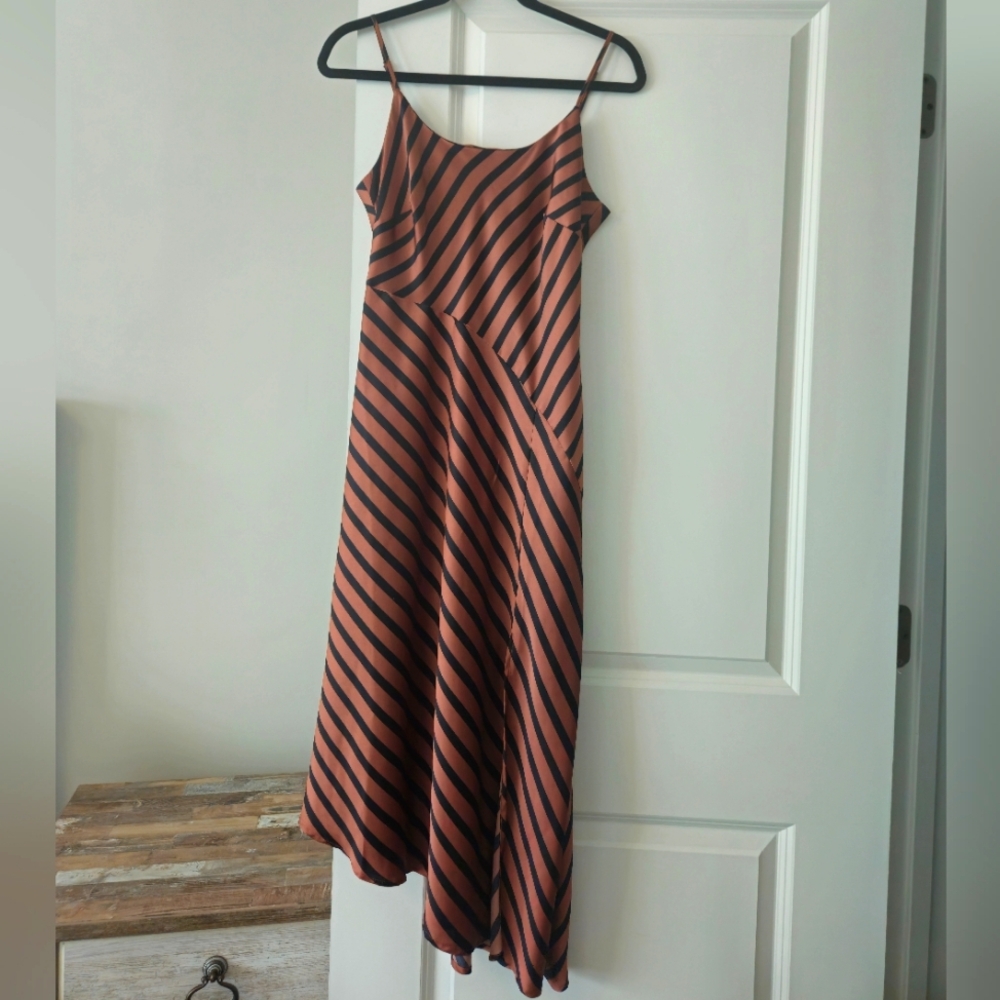 A New Day Women's Midi Slip Dress Brown Striped small